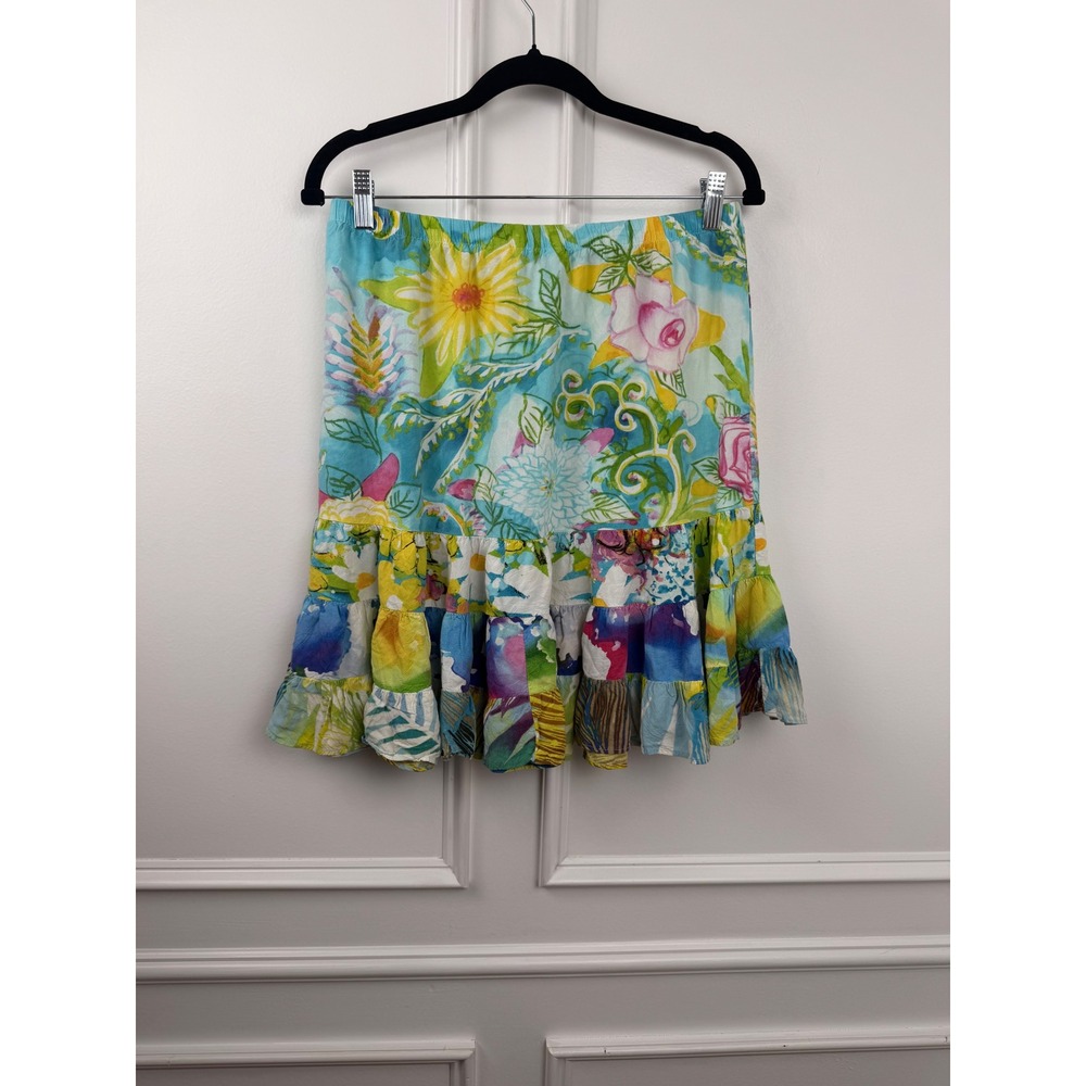 Jams World Flower Star Tiered Mini Skirt XL Floral Rayon Made in Hawaii